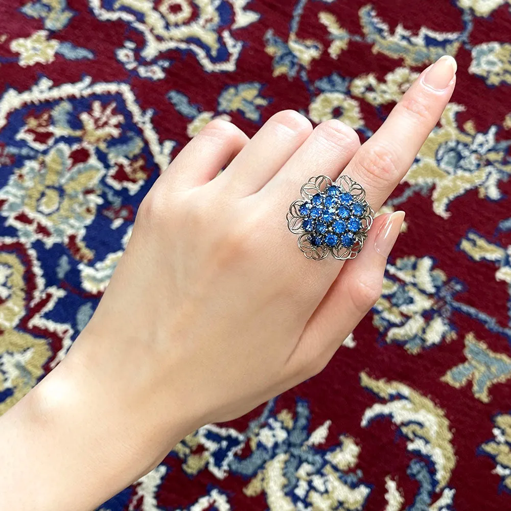 【USA輸入】ヴィンテージ ブルー フィリグリーフラワー ビジュー リング/Vintage Blue Filigree Flower Bijou Ring