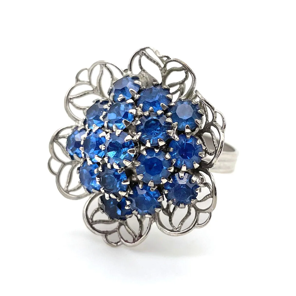 【USA輸入】ヴィンテージ ブルー フィリグリーフラワー ビジュー リング/Vintage Blue Filigree Flower Bijou Ring