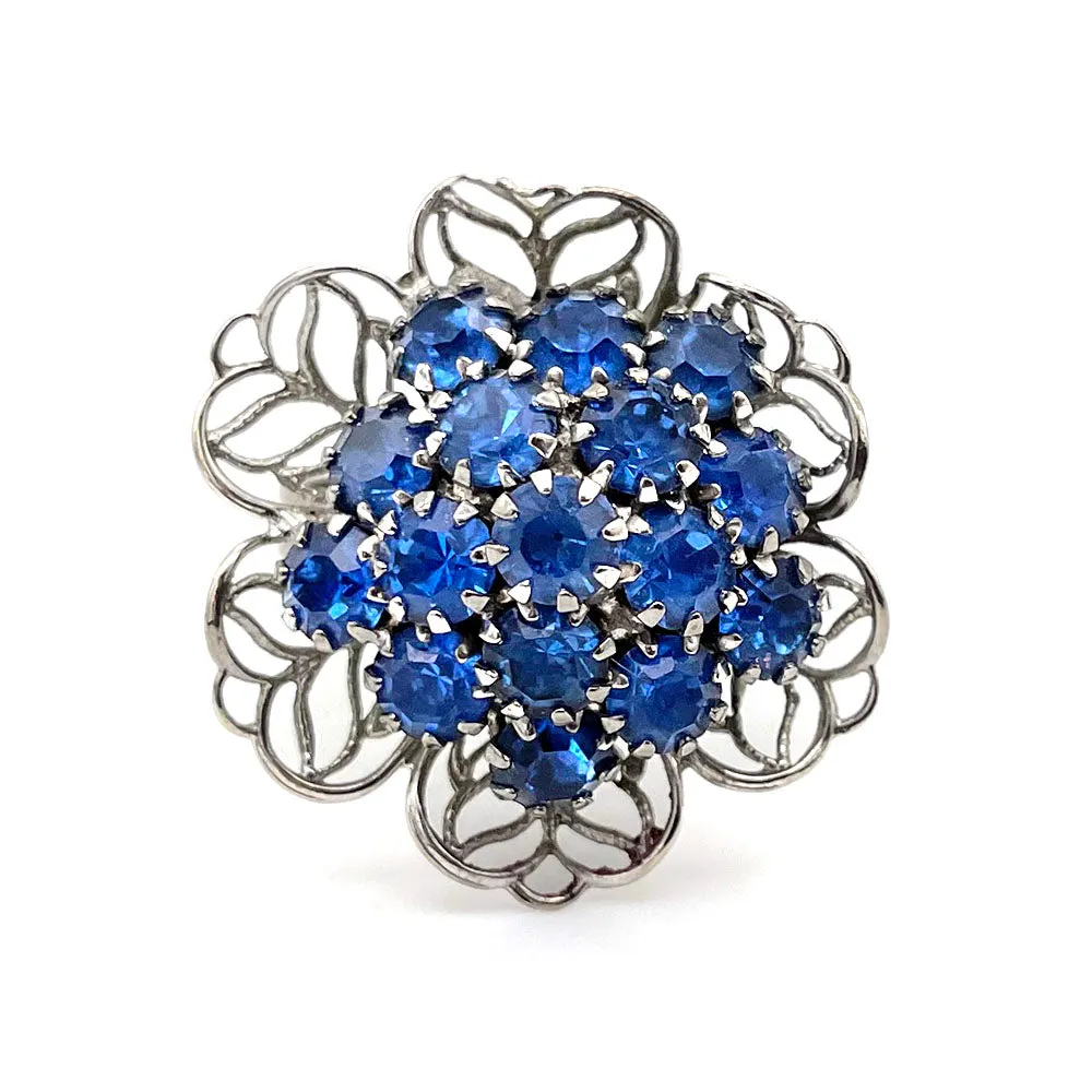 【USA輸入】ヴィンテージ ブルー フィリグリーフラワー ビジュー リング/Vintage Blue Filigree Flower Bijou Ring