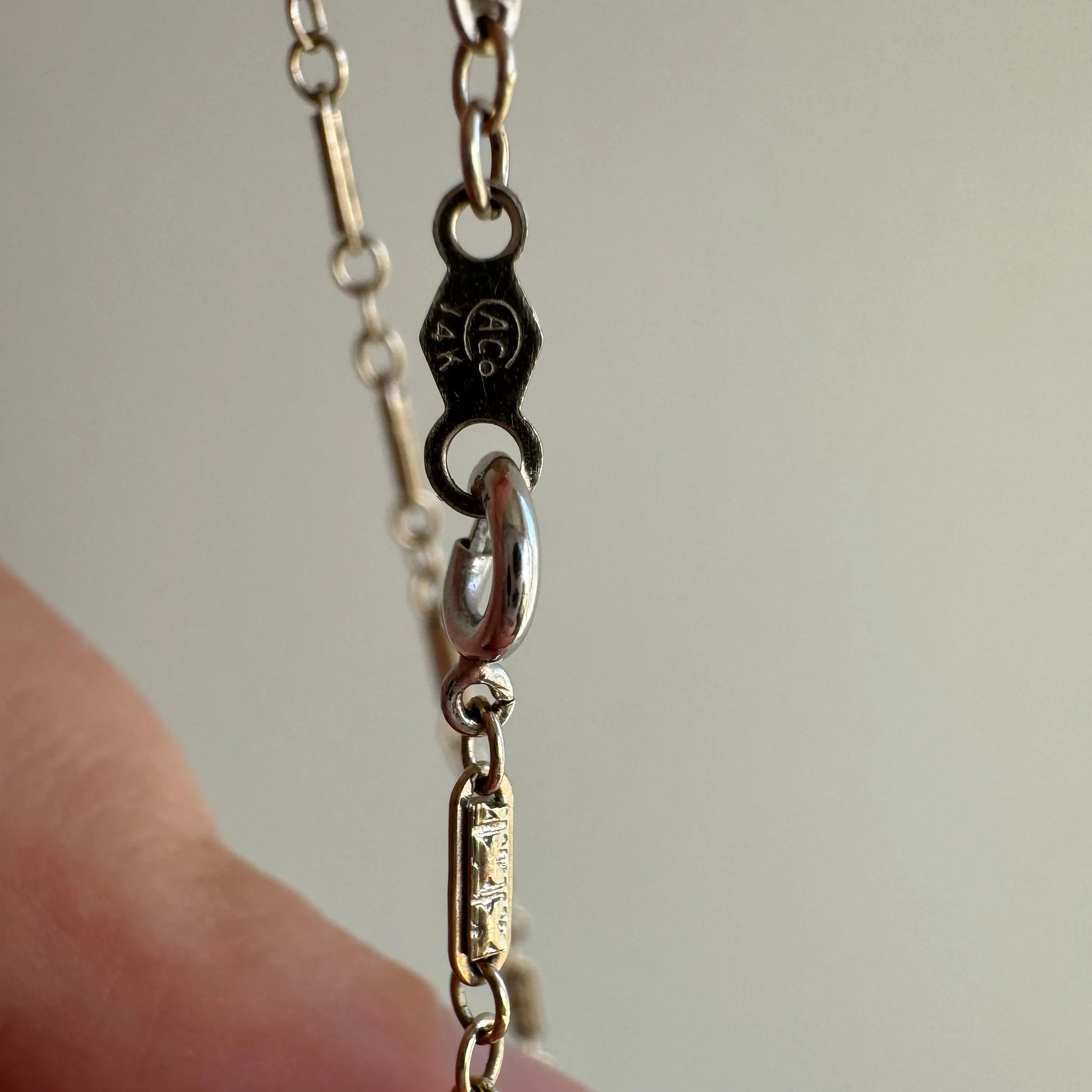 V I N T A G E // tiniest trombone / 14k white gold antique style fancy link chain / 15.75