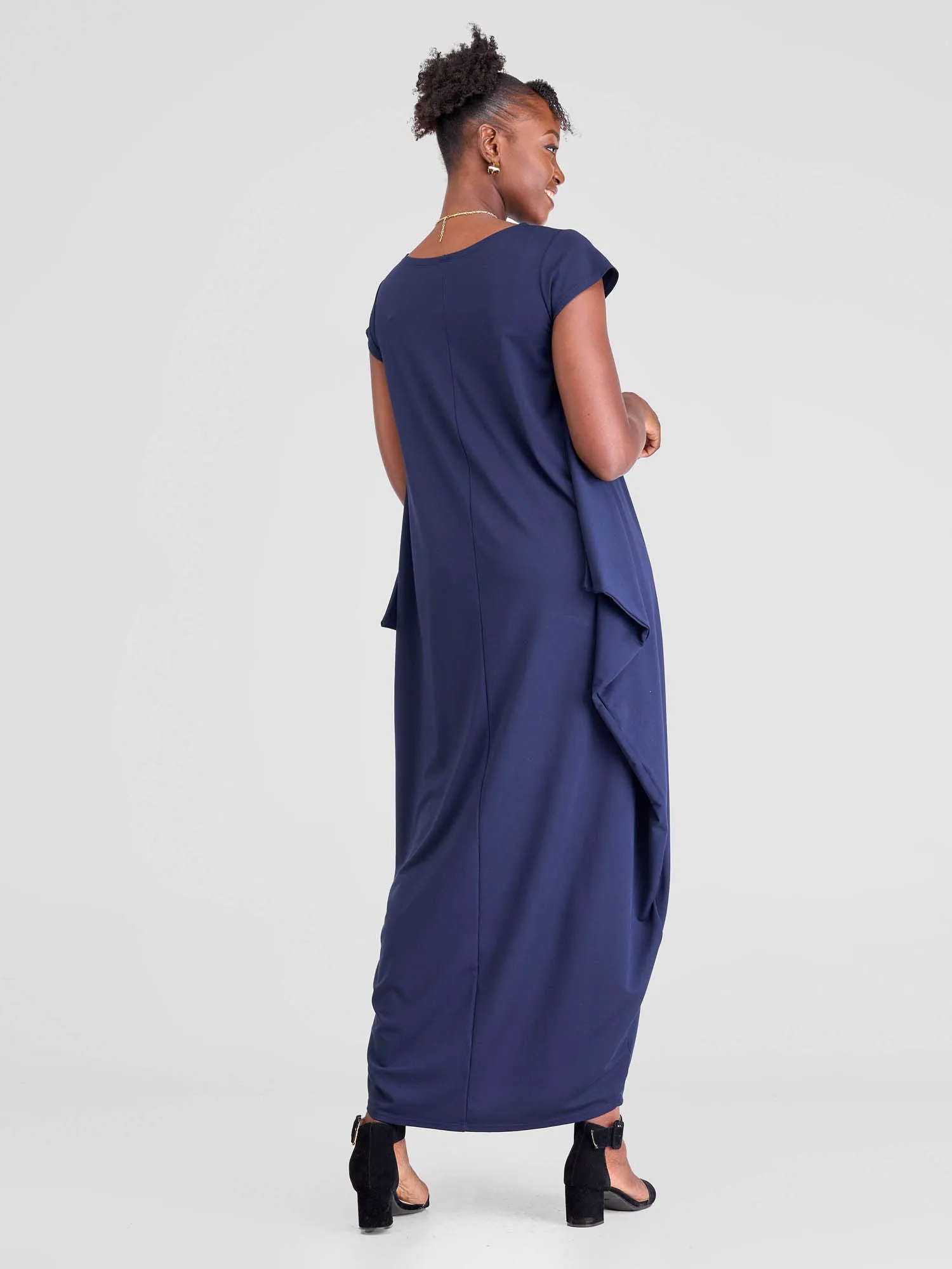 Vivo Zanzi Side Cowl Maxi Dress - Navy