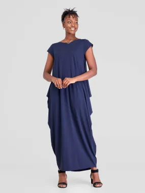 Vivo Zanzi Side Cowl Maxi Dress - Navy