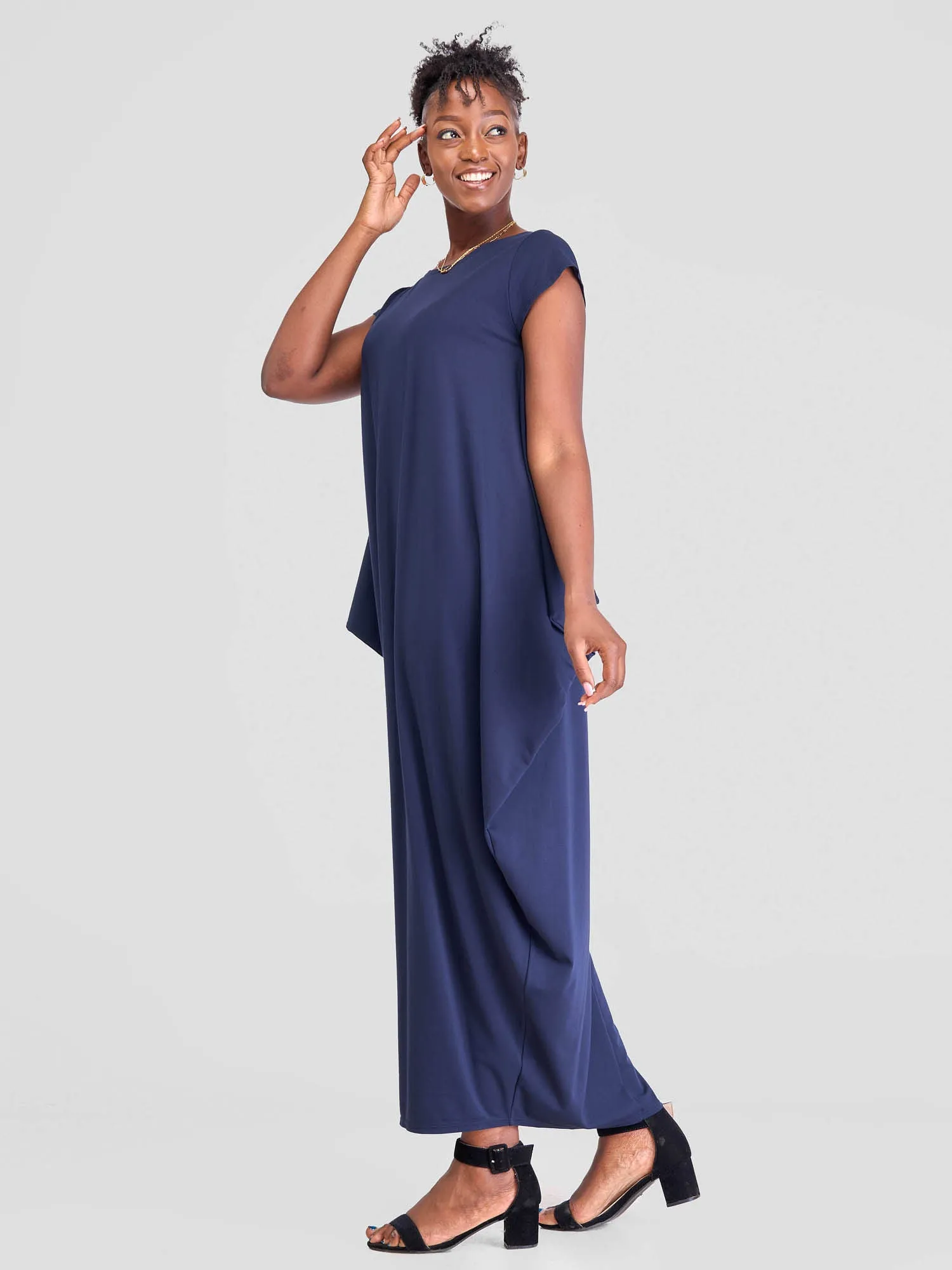 Vivo Zanzi Side Cowl Maxi Dress - Navy