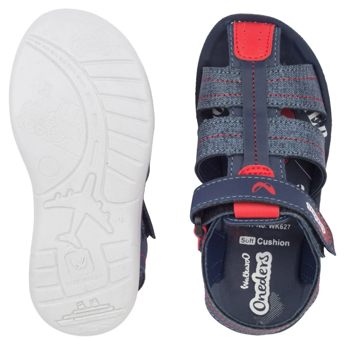 Walkaroo Kids Solid Fisherman Sandal  - WK627 Blue Red