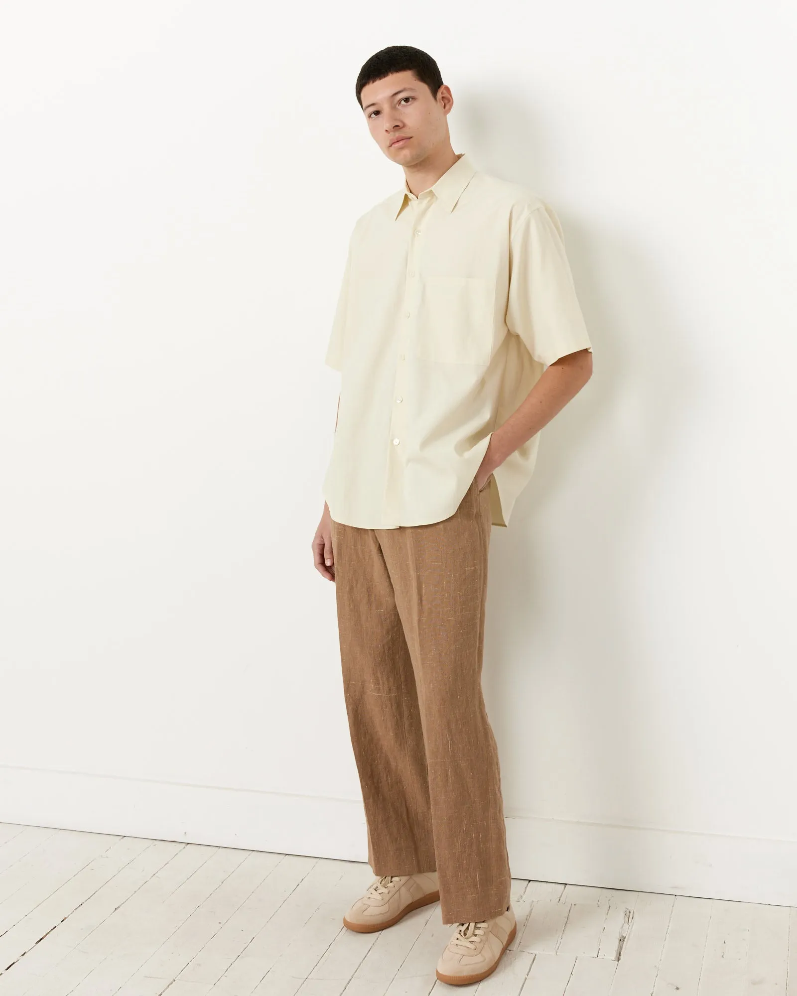 Washed Finx Twill Big Half Sleeve Shirt in Light Yellow