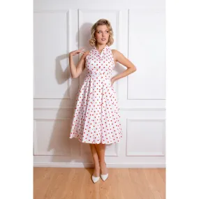 White And Red Polka Dot Print Rockabilly 50s Swing Dress