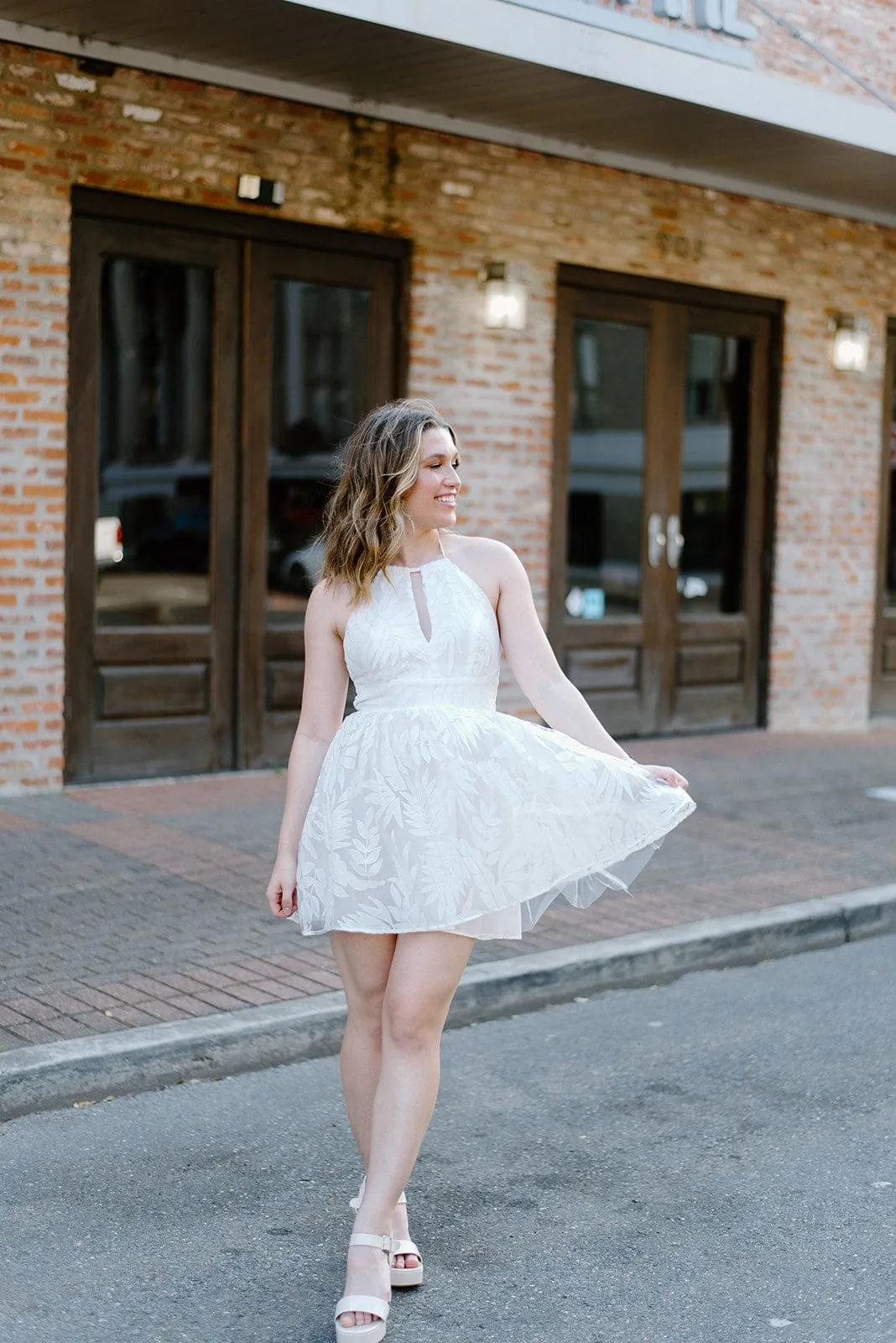 White Halter Low Back Mini Dress