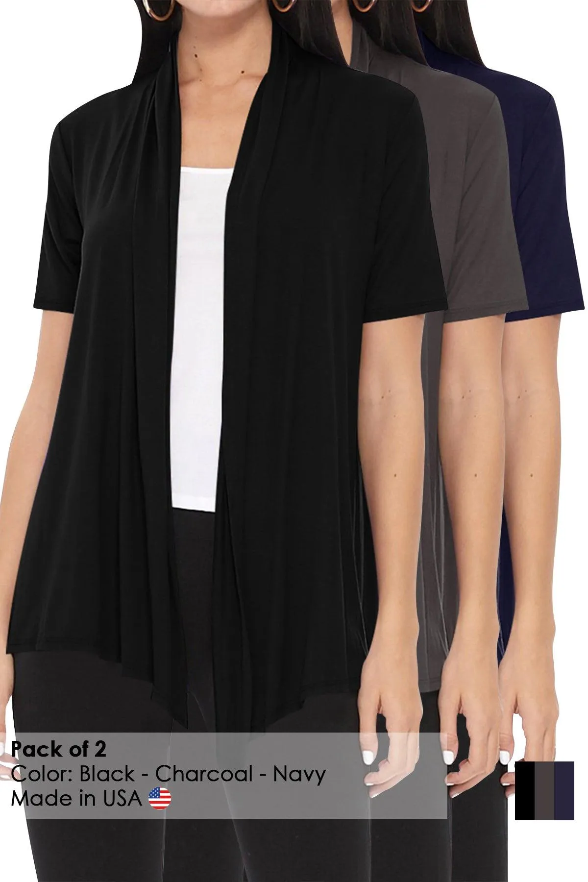 Women's Casual Short Sleeve  Loose Fit Solid Cardigan (Pack of 3)