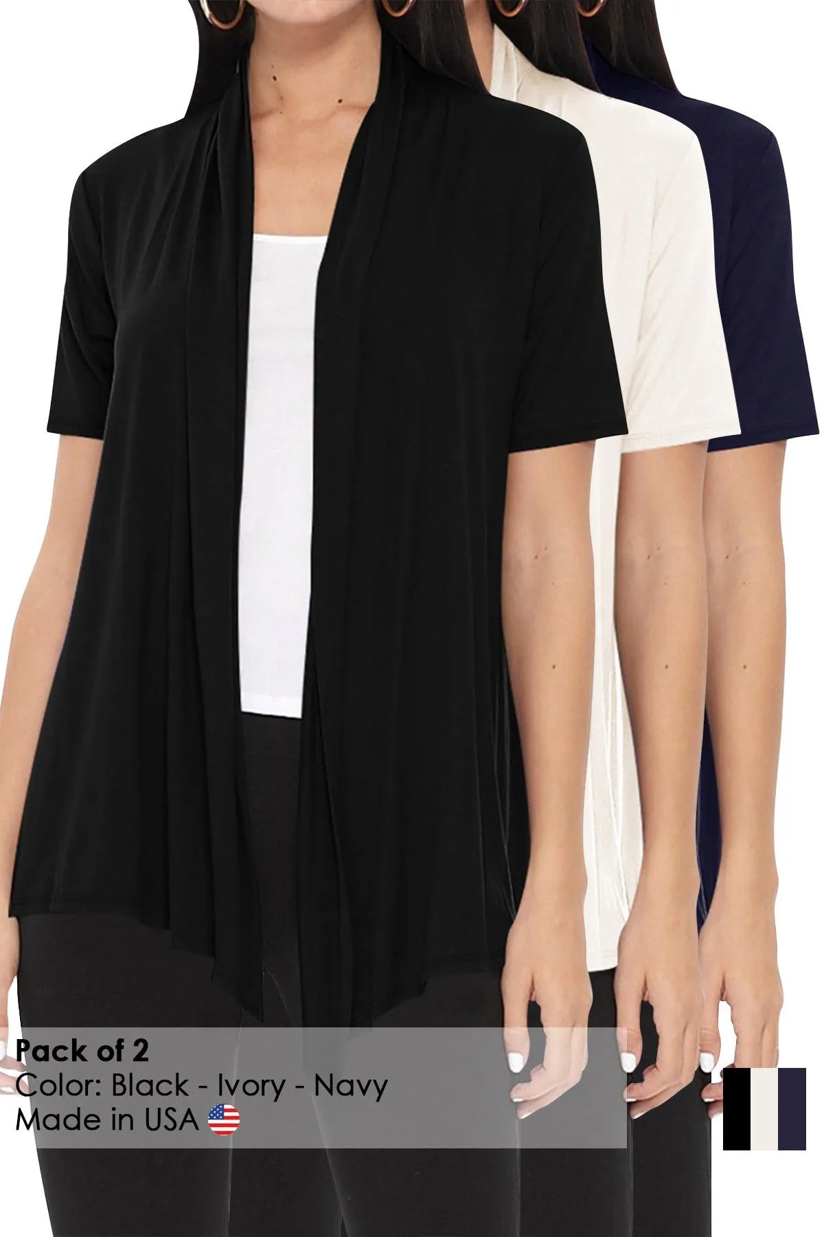 Women's Casual Short Sleeve  Loose Fit Solid Cardigan (Pack of 3)