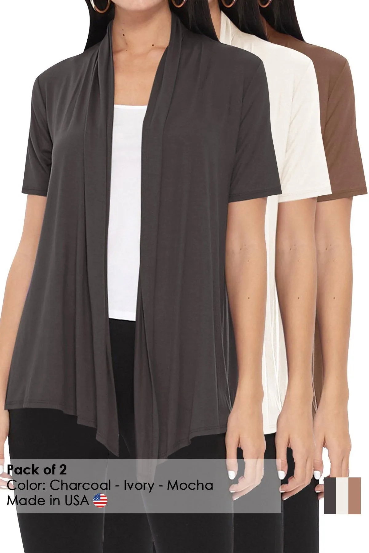 Women's Casual Short Sleeve  Loose Fit Solid Cardigan (Pack of 3)