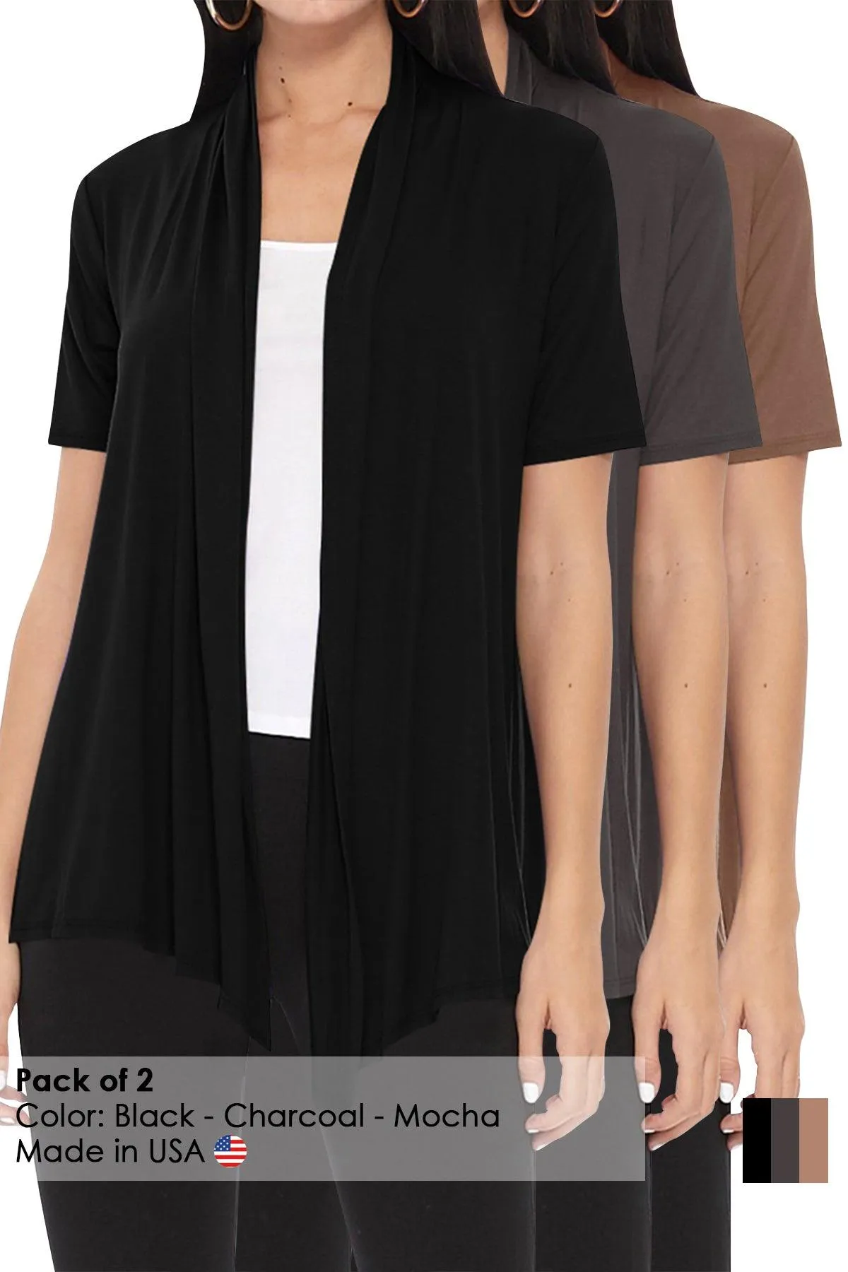 Women's Casual Short Sleeve  Loose Fit Solid Cardigan (Pack of 3)