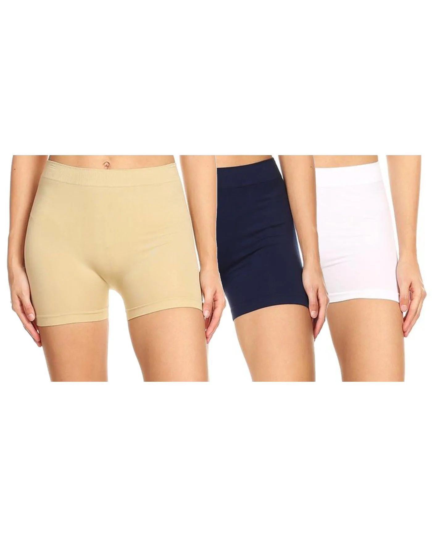 Women's Casual Stretch Elastic Waist Solid Basic Mini Biker Shorts Pants (Pack of 3)