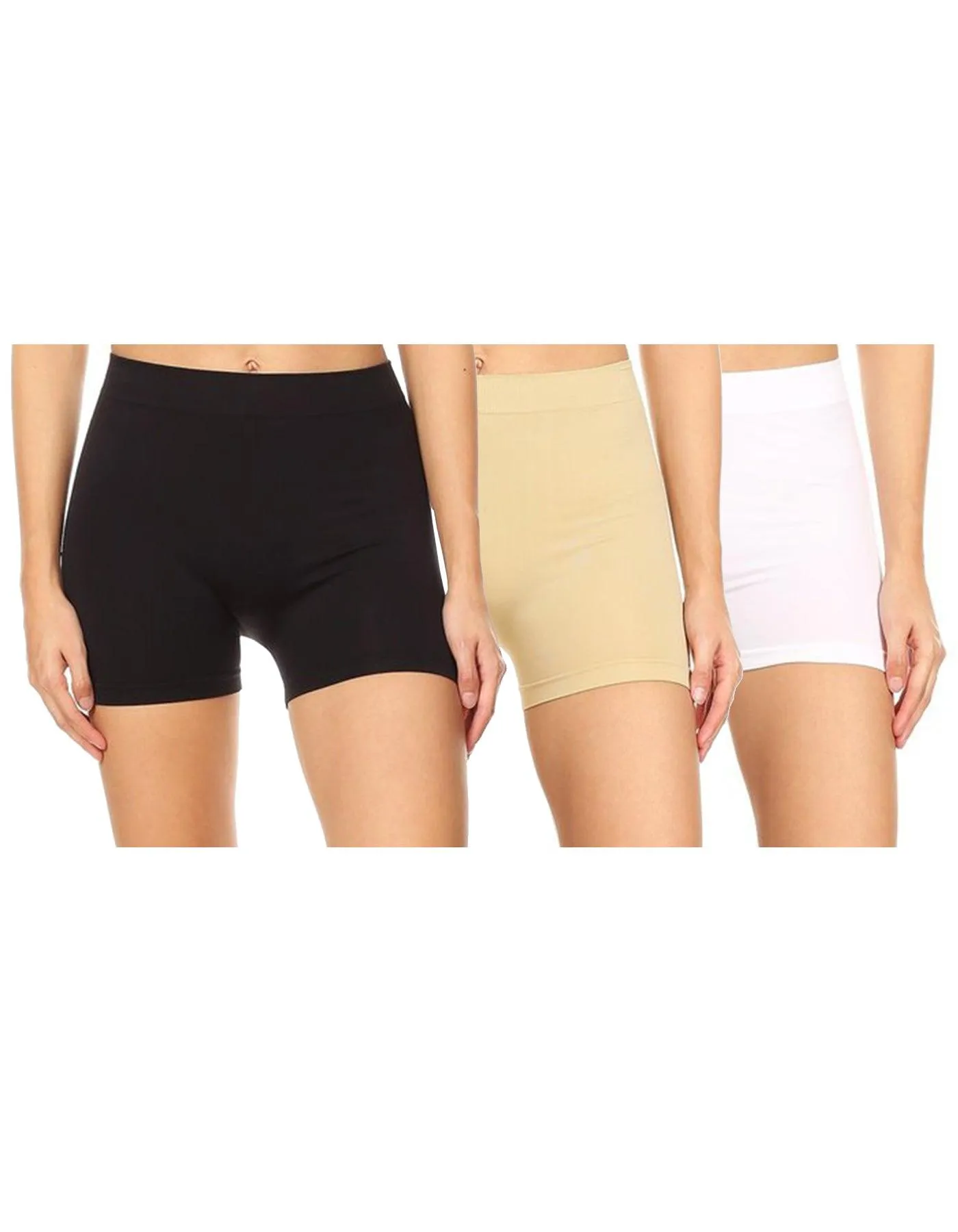 Women's Casual Stretch Elastic Waist Solid Basic Mini Biker Shorts Pants (Pack of 3)