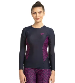 Women's Endurance Boomstar Printed Long Sleeve Suntop - True Navy & Electric Pink