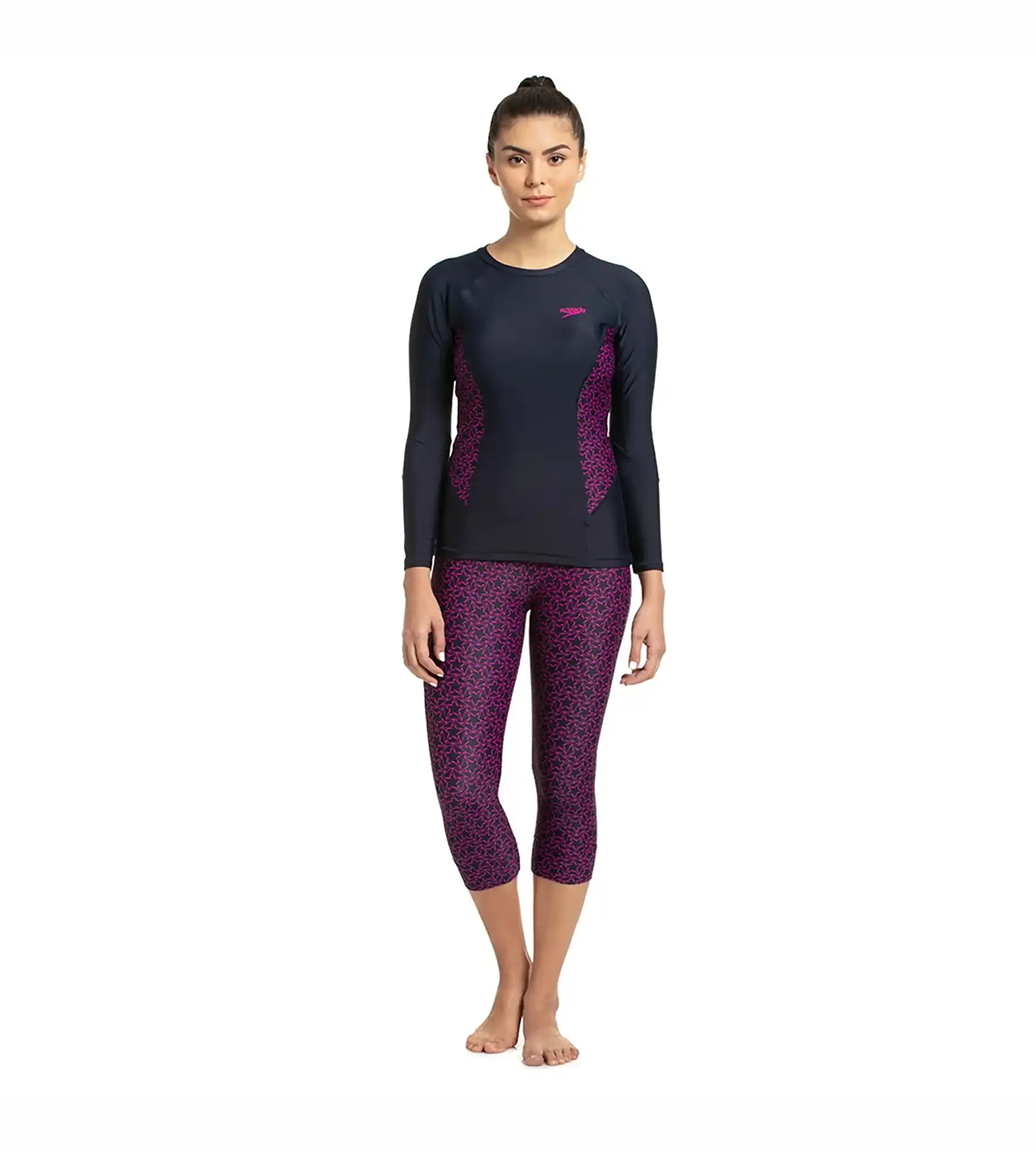 Women's Endurance Boomstar Printed Long Sleeve Suntop - True Navy & Electric Pink