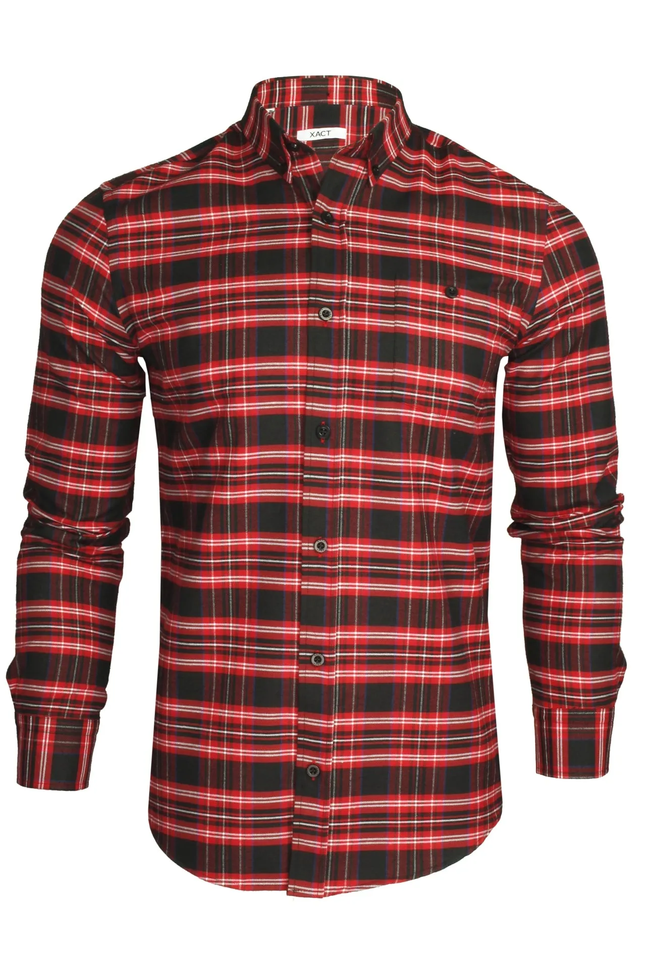 Xact Mens Tartan Plaid Button-Down Check Shirt - Long Sleeved