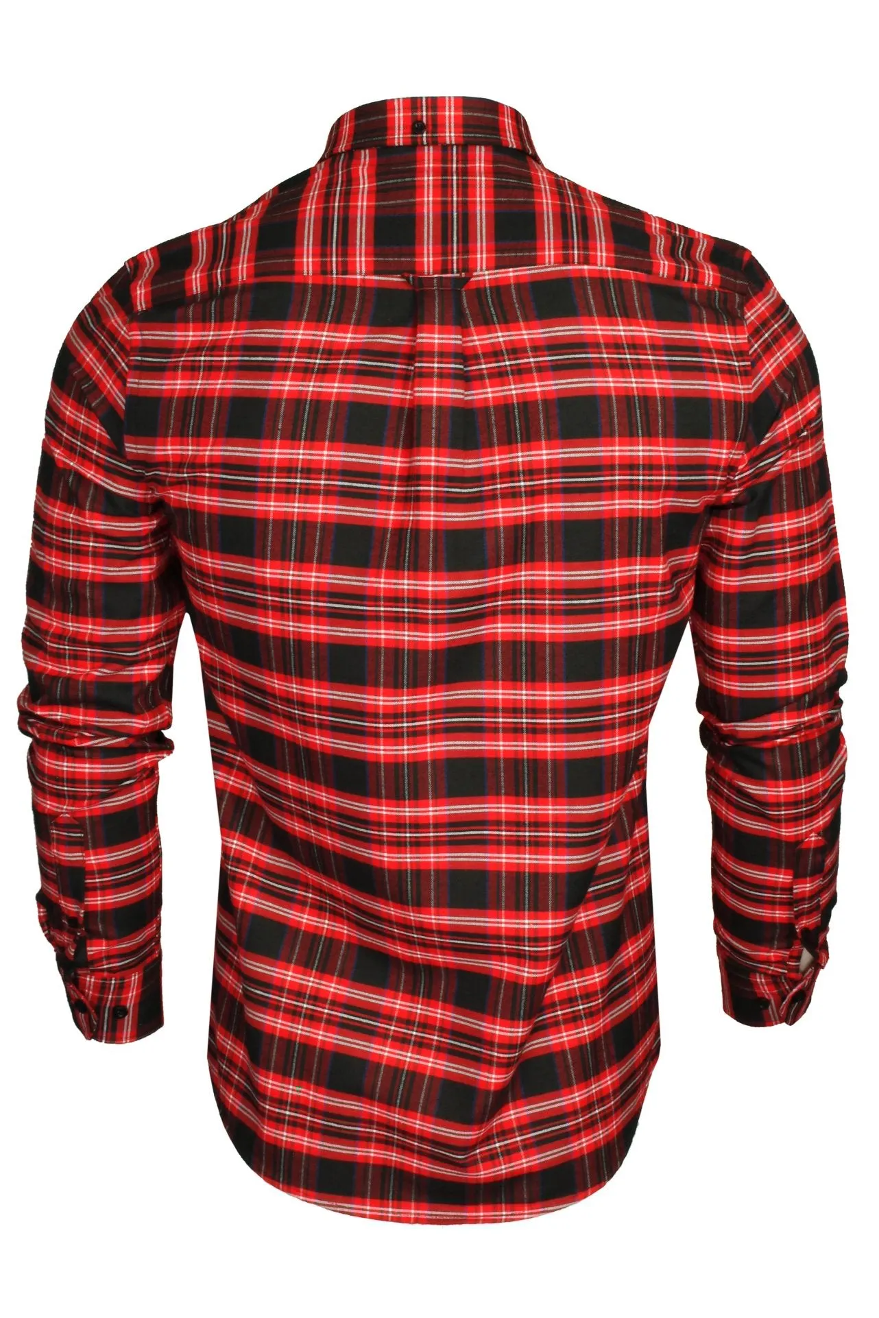 Xact Mens Tartan Plaid Button-Down Check Shirt - Long Sleeved