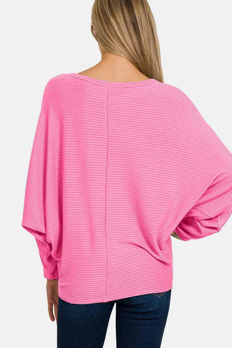 Zenana Ribbed Round Neck Long Sleeve Top