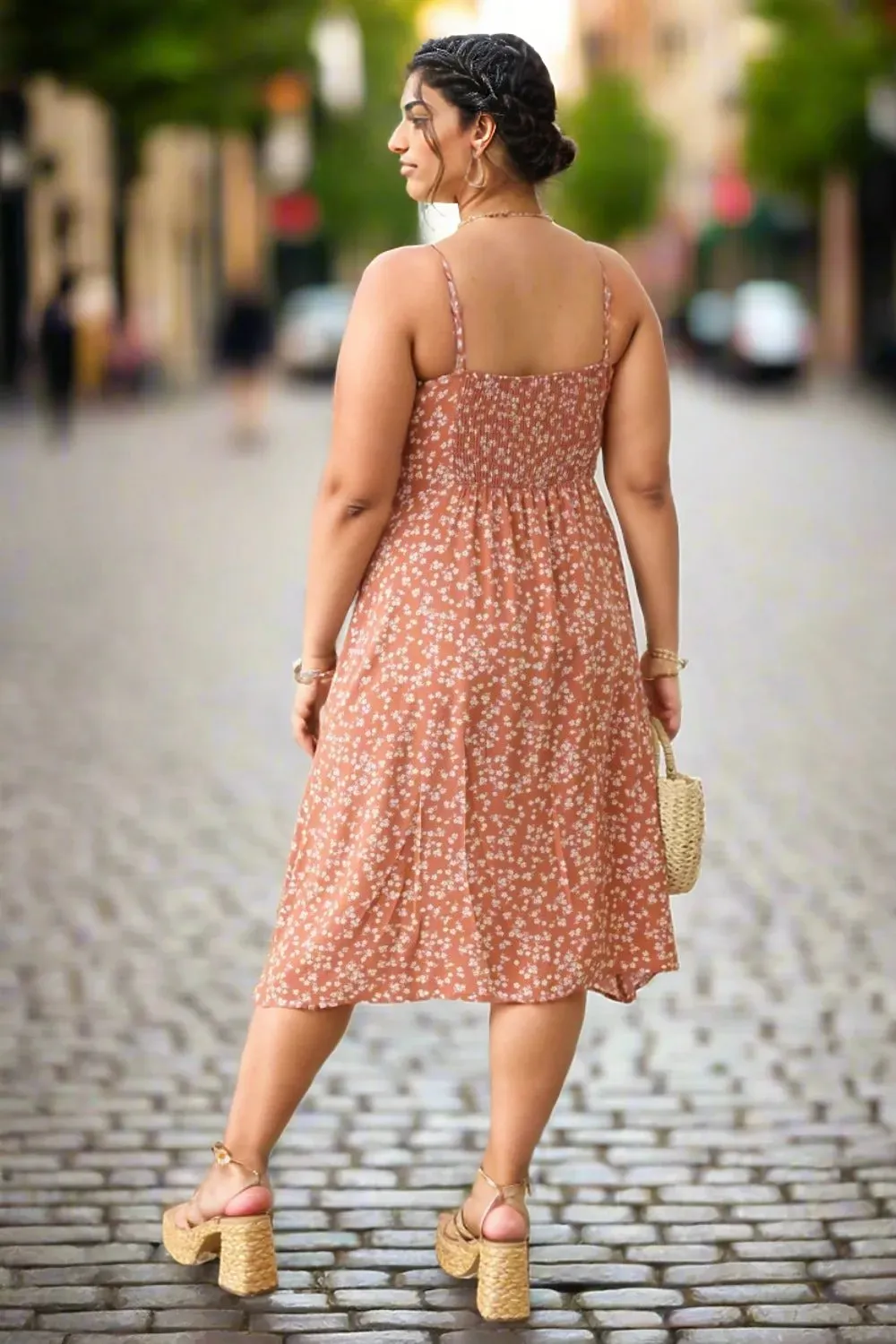 Zenobia Plus Size Cutout Floral Spaghetti Strap Dress