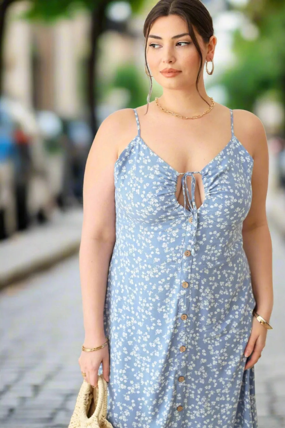 Zenobia Plus Size Cutout Floral Spaghetti Strap Dress