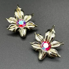 【カナダ輸入】ヴィンテージ EMMONS レッドオーロラ フラワー イヤリング/Vintage EMMONS Red Aurora Flower Clip On Earrings