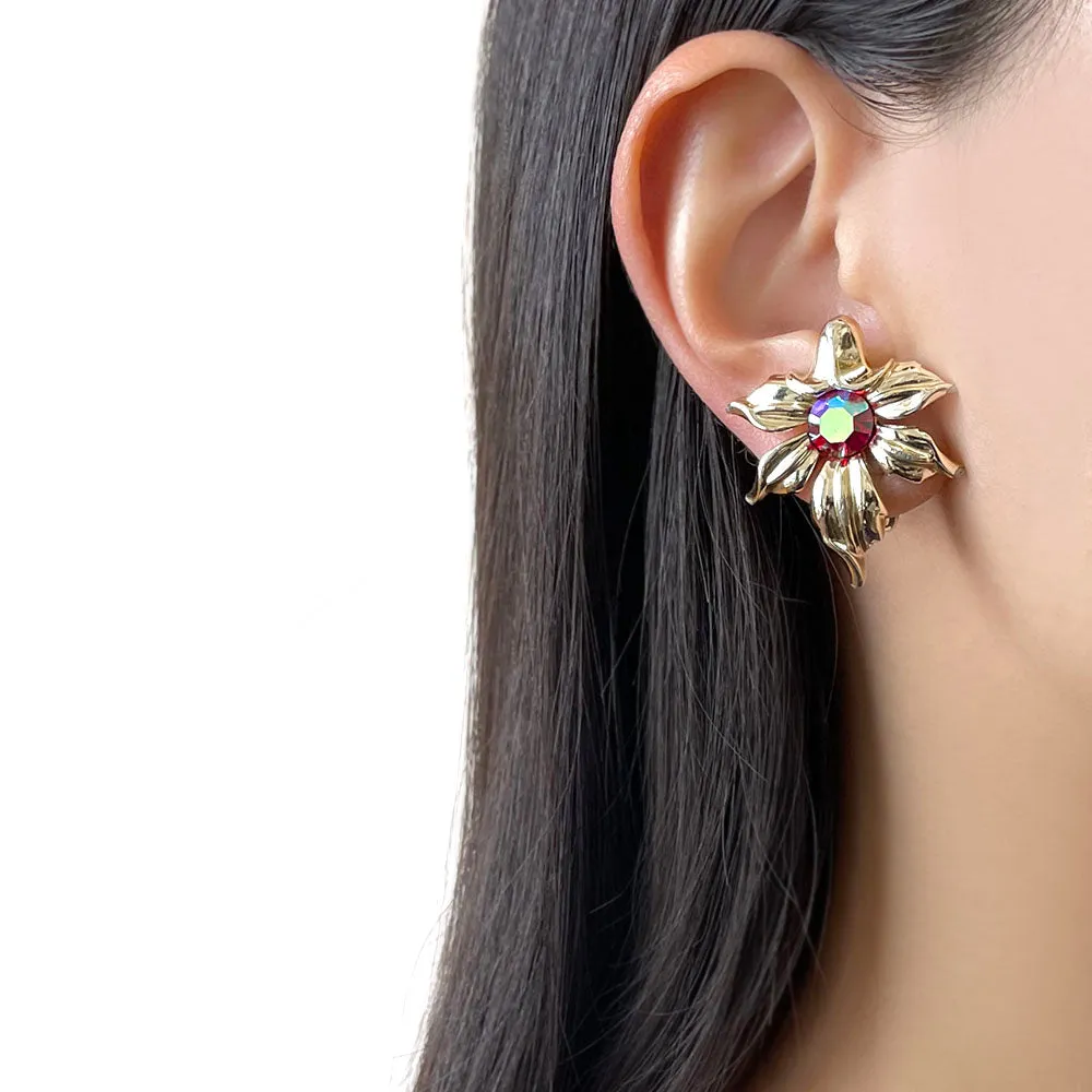 【カナダ輸入】ヴィンテージ EMMONS レッドオーロラ フラワー イヤリング/Vintage EMMONS Red Aurora Flower Clip On Earrings