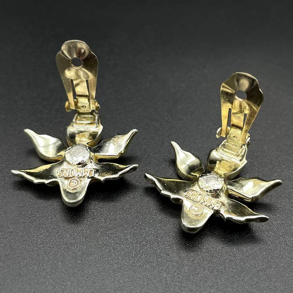 【カナダ輸入】ヴィンテージ EMMONS レッドオーロラ フラワー イヤリング/Vintage EMMONS Red Aurora Flower Clip On Earrings